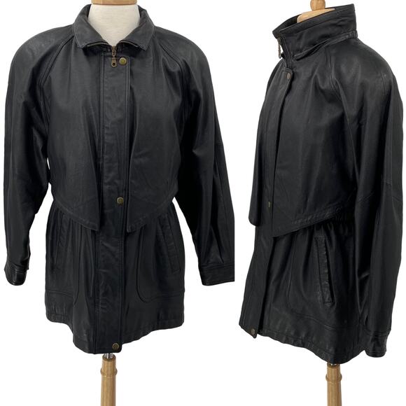 Vintage Genuine Leather Jacket Longline Layered Full Front Zipper Womens Medium - Picture 1 of 14